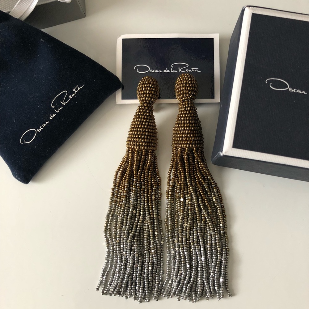 Oscar de la Renta long beaded clip on earnings